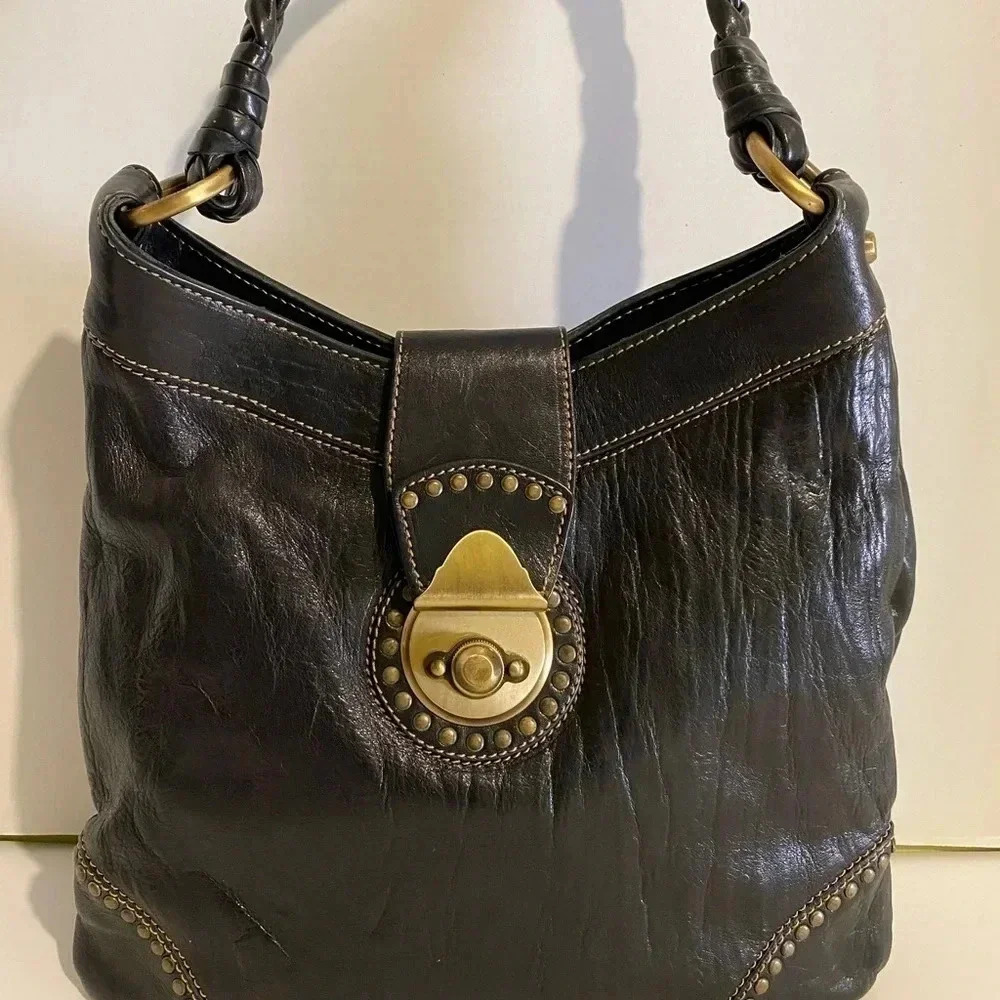 Francesco Biasia black leather hobo handbag